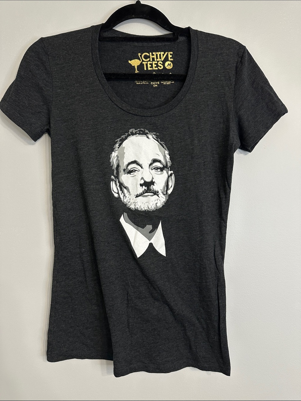 NWOT Chive Tees Women's Charcoal Graphic Short-Sleeve Tee - Bill Murray Portrait